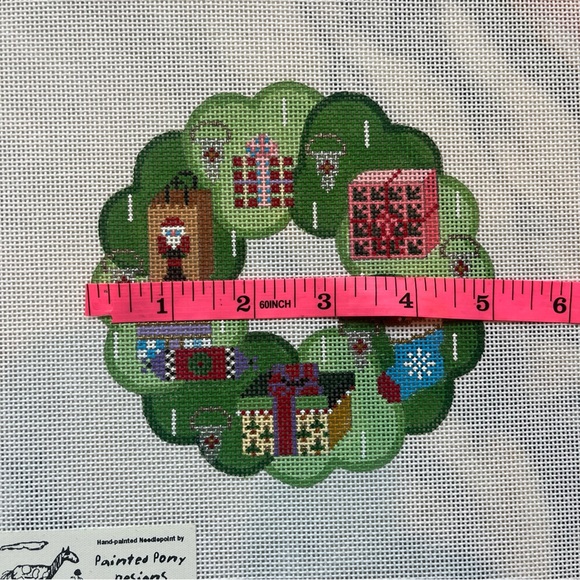 Painted Pony Designs Festive Christmas Presents Wreath Needlepoint Canvas #530AO - Picture 3 of 4